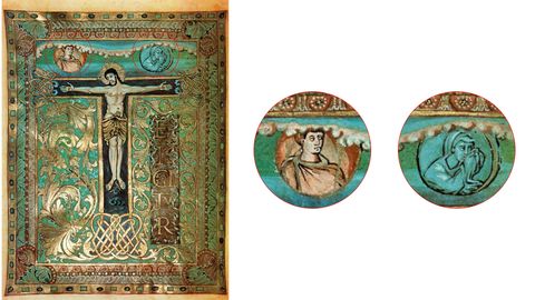 El �Sacramentario de Merz� es uno de los libros ilustrados carolingios. En la imagen se ve el Sol y la Luna representados con rostros