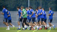 Los jugadores del Oviedo, en El Requex�n