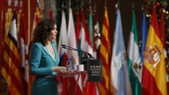 La presidenta de la Comunidad de Madrid, Isabel Díaz Ayuso, hoy en los actos conmemorativos del 43º aniversario de la Constitución Española, en la Puerta del Sol.