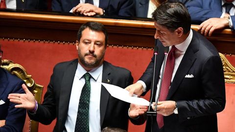 Conte dirigi� un duro discurso contra Salvini por haber desatado la crisis de Gobierno