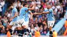Los futbolistas del Manchester City.Los futbolistas del Manchester City celebran un gol