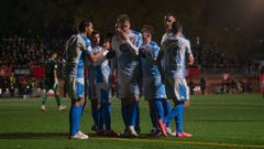 Los jugadores del C. D. Lugo, celebrando un gol ante el Mirand�s en su �ltimo partido de Copa del Rey. 