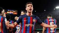 Sergi Roberto.Sergi Roberto celebra un gol al Real Madrid con la camiseta del Barcelona en el Camp Nou
