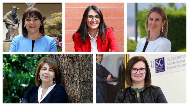 En la fila de arriba, de izquierda a derecha: María José López Couso, Rosa Crujeiras Casais y Maite Flores Arias. Abajo, en el mismo orden: Alba Nogueira López y Mar Lorenzo Moledo