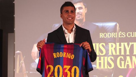 Rodri, durante su presentaci�n como nuevo jugador del Barcelona.