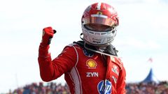 El piloto de Ferrari Charles Leclerc, celebrando su triunfo en el Gran Premio de Gran Breta�a en Silverstone.