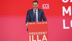 El presidente del Gobierno, Pedro S�nchez, en un acto telem�tico de campa�a del PSC para las elecciones catalanas del 14F