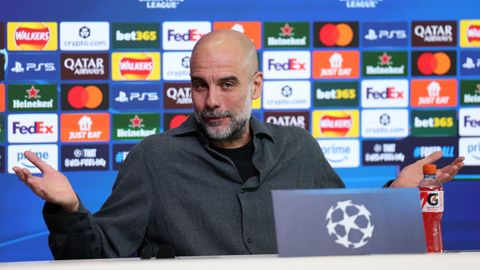Pep Guardiola, en la rueda de prensa previa a recibir al Real Madrid en la Champions League.