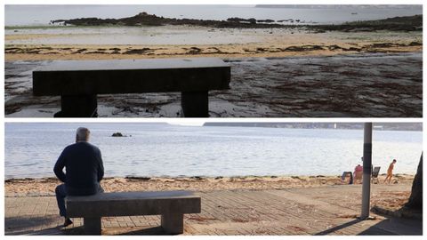 Playa de Barra�a, en Outes. Arriba, durante la bajamar. En la parte inferior, durante la pleamar