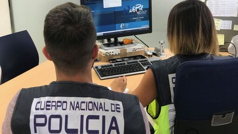 Agentes de la Polica Nacional que investigan casos de estafas por Internet en una imagen de archivo