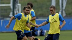 Anto�ito y �lex Berganti�os, en un entrenamiento de pretemporada