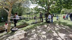 Unha ponte colgante instalada entre as �rbores no recinto do colexio de Oural