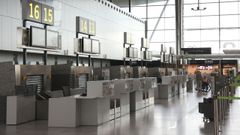 Imagen de la zona de las cabinas de facturaci�n del aeropuerto de Santiago-Rosal�a de Castro