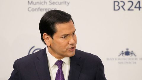 Marco Rubio durante su intervenci�n en la segunda jornada de la Conferencia de Seguridad, en M�nich
