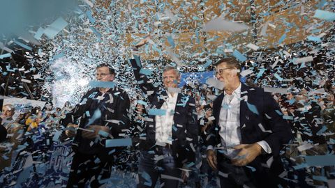 Alfonso Rueda logr su primera mayora, la quinta consecutiva del PP en laselecciones autonmicas del 18F. En la imagen, el mtin central del partido en la praza de Touros de Pontevedra. 03/02/2024