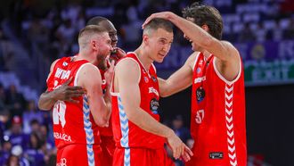 El Breog�n celebra la victoria contra el Real Madrid (97-101) en el Movistar Arena de Madrid en la jornada 30 de la Liga Endesa 2025-2026