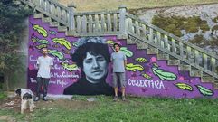 En Castro Caldelas hay varios murales. El de la foto, obra de Mongiart por el D�a das Letras