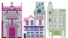 Composici�n con las postales verticales de edificios de Ferrol, de Elga Fern�ndez Lamas