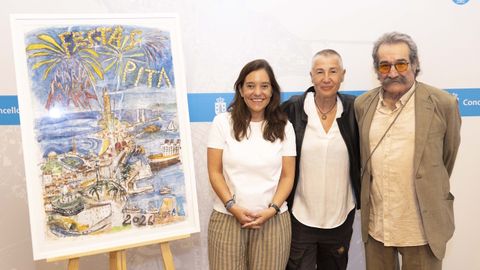 Presentaci�n de las fiestas de Mar�a Pita 2026, con la alcaldesa de A Coru�a, In�s Rey; la artista Mercedes Pe�n; y Correa Corredoira, autor del cartel de este a�o.