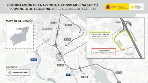 Mapa con el corte de la calle Lamelas y el itinerario alternativo, en verde, por la avenida Garc�a Sabell