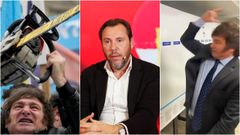 El presidente argentino Milei a ambos lados del ministro de Transportes Óscar Puente