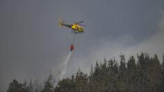 Un helicptero trabaja en las labores de extincin del incendio declarado en la zona de Valds, en marzo