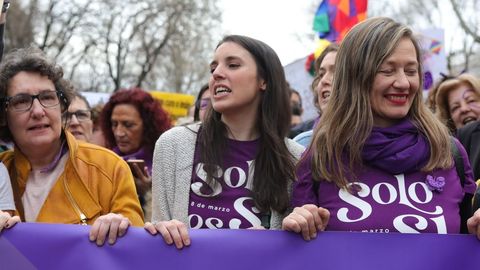 Irene Montero, en la imagen en la manifestacin del 8M, fue la primera ministra en dar positivo