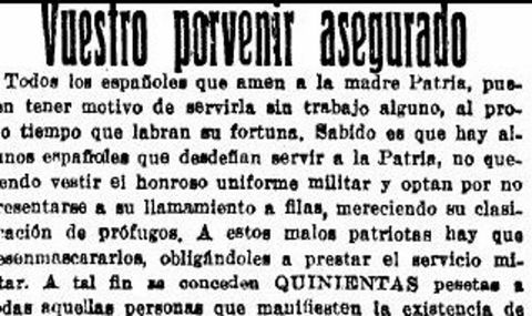 Anuncios de agencias que se dedicaban a capturar prófugos del Ejército para que otros soldados que habían sido excedente de cupo pudieran volver a casa