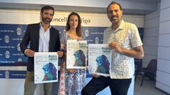 El concejal de Cultura Gorka G�mez, y los organizadores y artistas Vanesa �lvarez y Marcos de la Fuente, en la presentaci�n del festival Astro Labia 