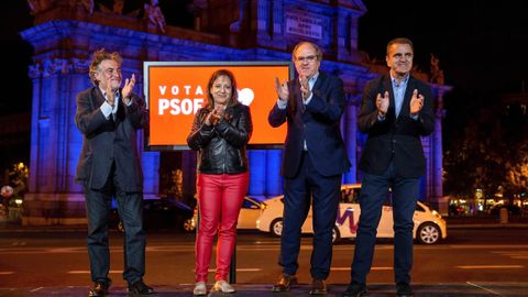 Los candidatos socialistas a la Comunidad de Madrid, ngel Gabilondo, a la alcalda madrilea, Pepu Hernndez, al Parlamento Europeo, Iratxe Garca, acompaados por el presidente de los socialistas madrileos, Jos Manuel Franco