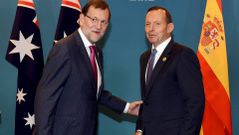 El primer ministro australiano, Tony Abbott, durante su reuni�n con el presidente del Gobierno, Mariano Rajoy