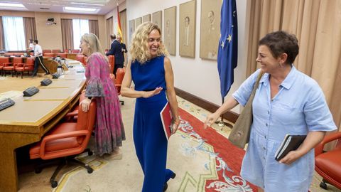 La ya exdiputada socialista Meritxell Batet saluda a Mertxe Aizpurua, de Bildu, en una sesin de la Diputacin Permanente.