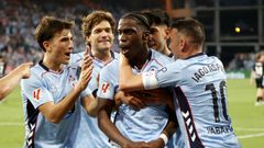 El jugador del Celta Ilaix Moriba, celebrando el gol del triunfo ante el Sevilla.