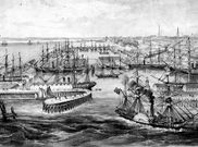 Buques correo de la �poca, atracados en el puerto de Southampton.