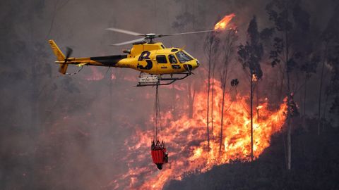 Bomberos de Asturias trabajan para extinguir las llamas en un incendio forestal