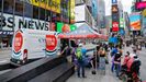 Un puesto de test de covid en Times Square, en Nueva York