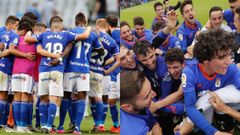 El primer equipo y el filial celebrando el ascenso
