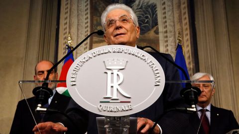 El presidente de la Rep�blica italiana, Sergio Mattarella, durante su comparecencia