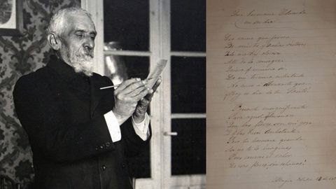 Pondal, con 75 años, retratado por Avrillón, y el poema dedicado a su hermana