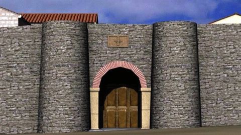 Puerta Rutilante (brillante), que daba supuestamente acceso a la ciudad episcopal en la muralla original de Alfonso II de Oviedo