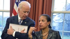 Biden y Rice, en el despacho oval durante el mandato de Obama