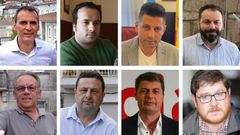 De izquierda a derecha y de arriba a abajo: Enrique Cabaleiro, alcalde de Tui; C�sar Poza, alcalde de Vilaboa; Andr�s D�az, alcalde de Ponte Caldelas; Paco Ferreira, alcalde de Gondomar; Emiliano Lage, alcalde de Fornelos de Montes; Manuel Campos, alcalde de Cuntis; Carlos G�mez, alcalde de Baiona; y Carlos Iglesias, alcalde de A Illa de Arousa.