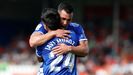 Gol Javi Muoz Joselu Lugo Real Oviedo Anxo Carro.Joselu y Javi Muoz celebran el segundo gol oviedista