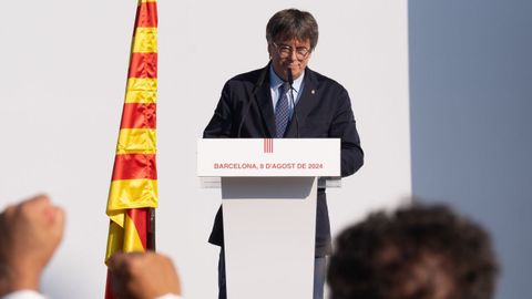 El expresidente de Catalua Carles Puigdemont en su discurso en el paseo Llus Companys, en Barcelona, el pasado 8 de agosto.