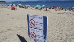 Cartel con la recomendaci�n de no ba�arse en Coroso el pasado mes de agosto.