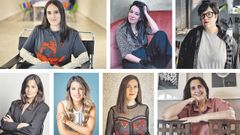 Las escritoras gallegas Luc�a Solla Sobral, Nerea Pallares, Alba Carballal, Gabriela Gonz�lez, Laura Portas, Ledicia Costas y Arantza Portabales