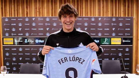 Fer L�pez, en su presentaci�n con el Celta en la ma�ana de este martes.