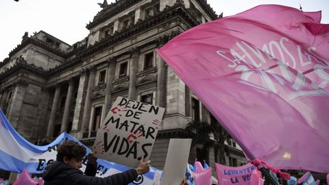 Manifestantes proabortistas y contrarios a la legalizaci�n se manifestaron frente al Parlamento de Buenos Aires durante el debate del proyecto del ley