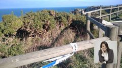 Precinto policial en el mirador del Cabo Pe�as. En el recuadro, Sandra Bermejo