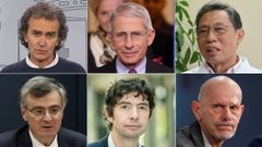 De izquierda a derecha y de arriba abajo, Fernando Sim�n, Anthony Fauci (EE.UU.), Zhong Nanshan (China), Sotiris Tsiodras (Grecia), Christian Drosten (Alemania) y Daniel Koch (Suiza)
